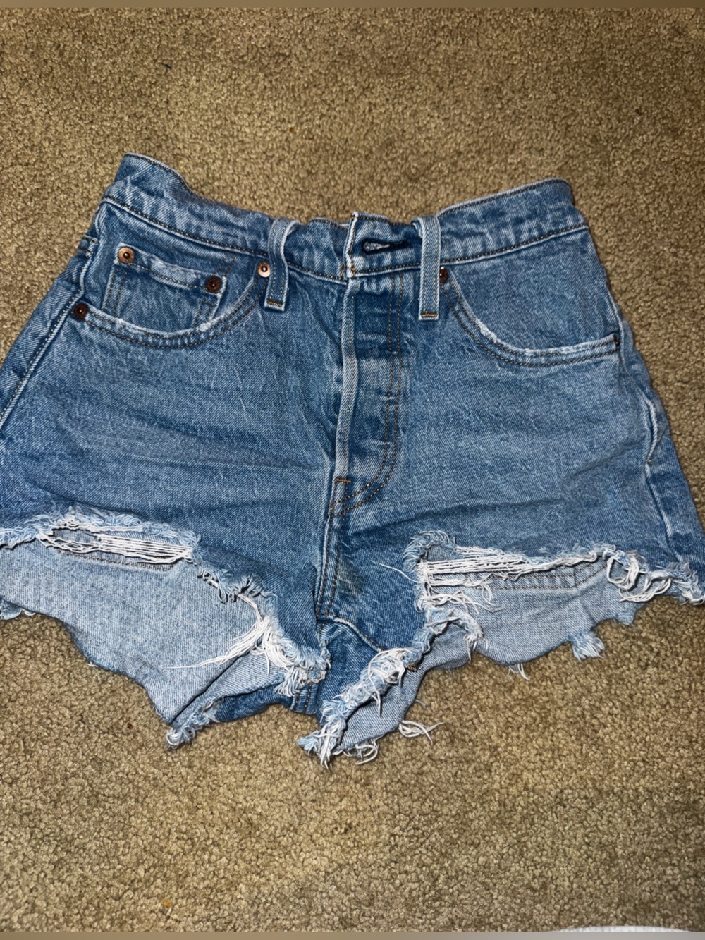 Levi’s 501 Original Shorts 24 Distressed Cutoff Denim High Rise Button Fly